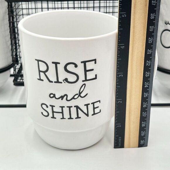 Boston Warehouse Coffee Mug & Black Wire Pod Holder 5 Piece Set 4 Stacking Mugs - Picture 15 of 16